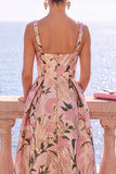 Robe Midi fleur jacquard à col carré abricot
