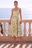 Robe Midi fleur jacquard à col carré abricot