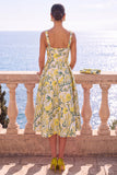Robe Midi fleur jacquard à col carré abricot
