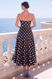 Robe Midi fleurie sans bretelles bleue Jacquard A-Line