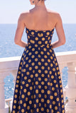 Robe Midi fleurie sans bretelles bleue Jacquard A-Line