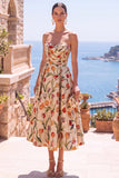 Robe midi fleurie froncée A-Line Olive Sweetheart Jacquard