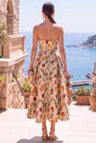 Robe midi fleurie froncée A-Line Olive Sweetheart Jacquard