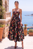 Robe midi fleurie froncée A-Line Olive Sweetheart Jacquard