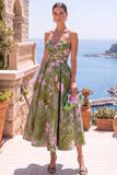 Robe midi fleurie froncée A-Line Olive Sweetheart Jacquard