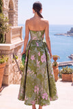 Robe midi fleurie froncée A-Line Olive Sweetheart Jacquard