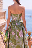 Robe midi fleurie froncée A-Line Olive Sweetheart Jacquard