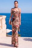 Robe Maxi à fleurs en velours vert sirène à col nu plissé