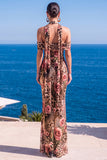 Robe Maxi à fleurs en velours vert sirène à col nu plissé