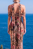 Robe Maxi à fleurs en velours vert sirène à col nu plissé