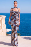 Robe Maxi à fleurs en velours vert sirène à col nu plissé