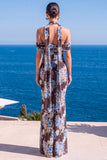 Robe Maxi à fleurs en velours vert sirène à col nu plissé