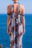 Robe Maxi à fleurs en velours vert sirène à col nu plissé