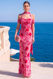 Robe Maxi à fleurs en velours vert sirène à col nu plissé
