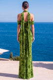 Robe Maxi à fleurs en velours vert sirène à col nu plissé