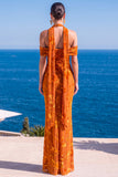 Robe Maxi à fleurs en velours vert sirène à col nu plissé