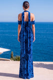 Robe Maxi à fleurs en velours vert sirène à col nu plissé