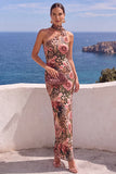 Robe maxi à fleurs sirène orange à une épaule