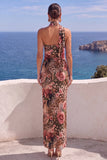 Robe maxi à fleurs sirène orange à une épaule