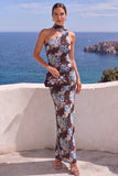 Robe maxi à fleurs sirène orange à une épaule