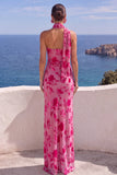Robe maxi à fleurs sirène orange à une épaule