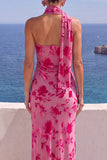 Robe maxi à fleurs sirène orange à une épaule