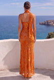 Robe maxi à fleurs sirène orange à une épaule