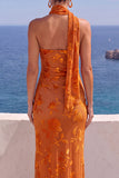 Robe maxi à fleurs sirène orange à une épaule