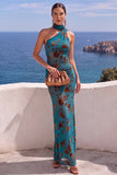 Robe maxi à fleurs sirène orange à une épaule
