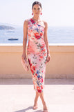 Robe midi bodycon à une épaule en fleur bleue