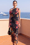 Robe midi froncée à une épaule café bodycon fente