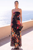 Robe Maxi à fleurs en mousseline A-Line Shortless café