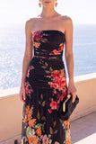 Robe Maxi à fleurs en mousseline A-Line Shortless café