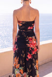 Robe Maxi à fleurs en mousseline A-Line Shortless café