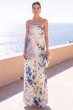 Robe Maxi à fleurs en mousseline A-Line Shortless café