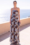 Robe Maxi à fleurs en mousseline A-Line Shortless café