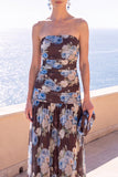 Robe Maxi à fleurs en mousseline A-Line Shortless café