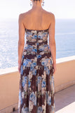 Robe Maxi à fleurs en mousseline A-Line Shortless café