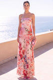 Robe Maxi à fleurs en mousseline A-Line Shortless café