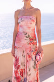 Robe Maxi à fleurs en mousseline A-Line Shortless café