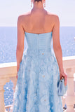 Robe invitée mariage midi ligne A sans bretelles avec appliqués floraux