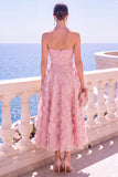 Robe invitée mariage midi ligne A sans bretelles avec appliqués floraux