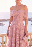 Robe midi bleue ligne A à épaules dénudées avec dentelle au dos, robe invitée mariage