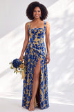 Corset en velours à col carré Fleurie Bleue, longue robe de demoiselle d’honneur et fête