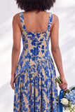Corset en velours à col carré Fleurie Bleue, longue robe de demoiselle d’honneur et fête