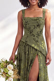Corset en velours à col carré Fleurie Bleue, longue robe de demoiselle d’honneur et fête