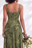 Corset en velours à col carré Fleurie Bleue, longue robe de demoiselle d’honneur et fête
