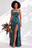Corset en velours à col carré Fleurie Bleue, longue robe de demoiselle d’honneur et fête