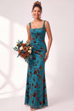 Longue robe de demoiselle d’honneur en velours olive à col carré à col carré fleur et froncée