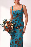 Longue robe de demoiselle d’honneur en velours olive à col carré à col carré fleur et froncée